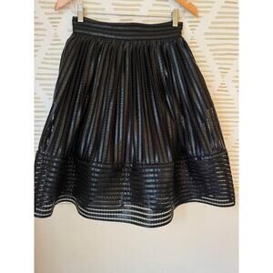 Maje Women’s Medium James Black Mesh Stripe Flared Skirt
